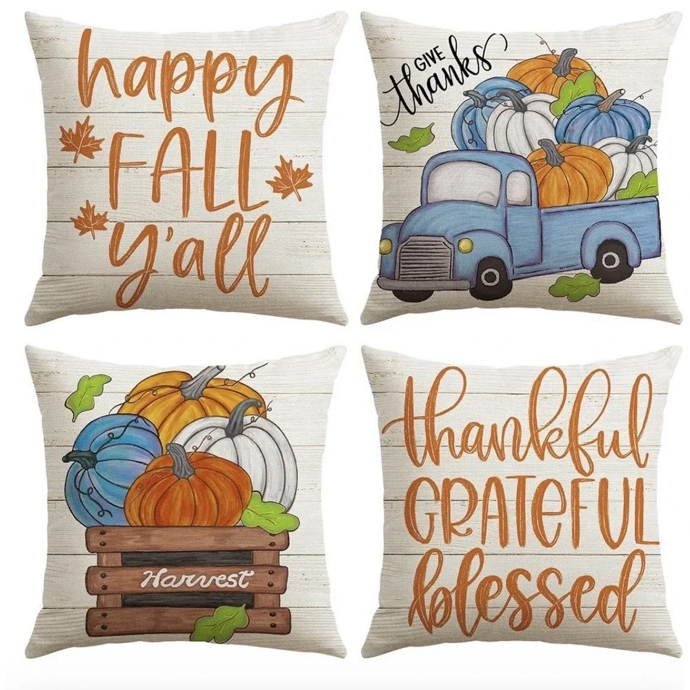 Artscope Fall Pillow Covers Set of‎ 4 18x18 Pumpkin Truck Thanksgiving Harvest